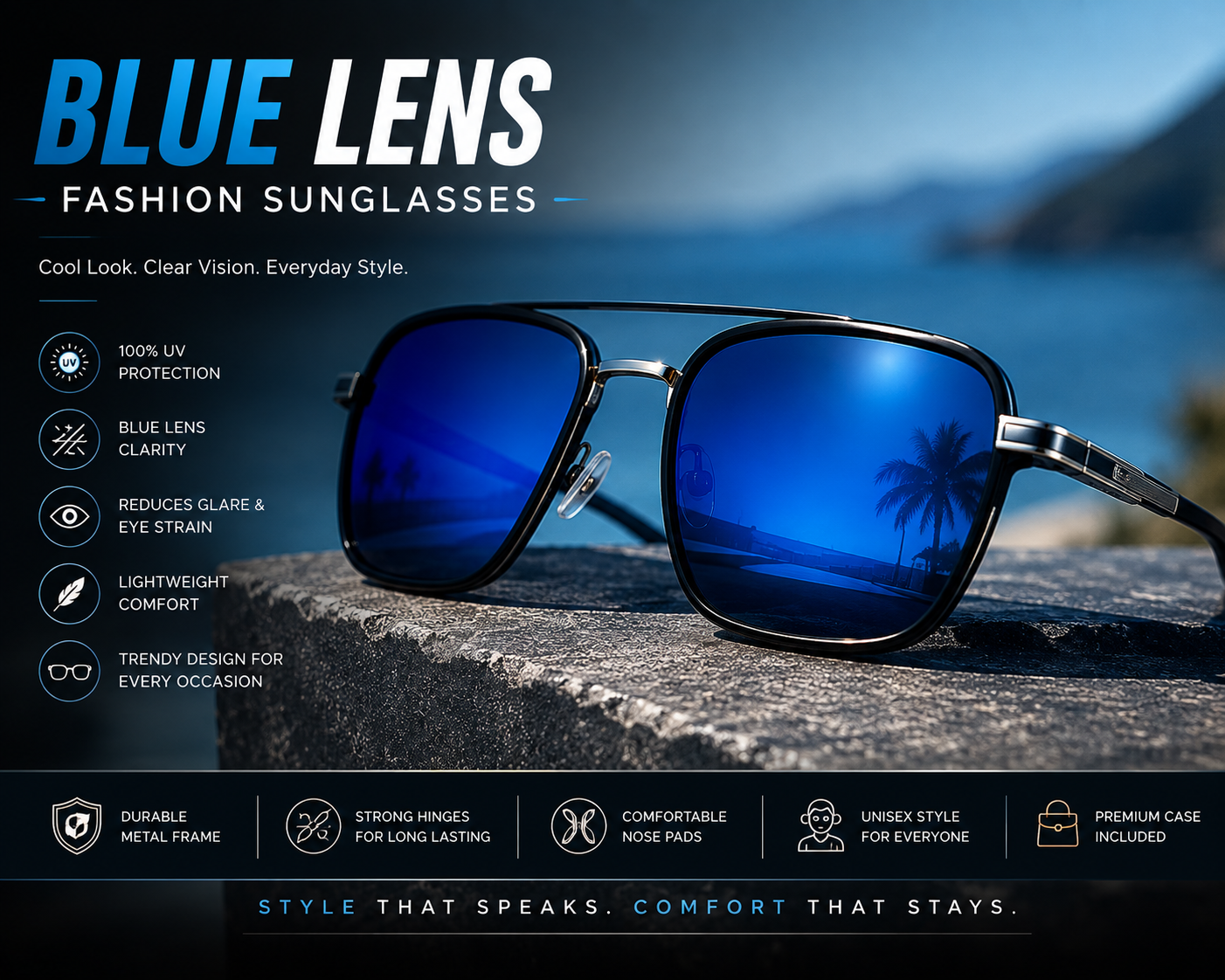 Blue Lens Fashion Sunglasses